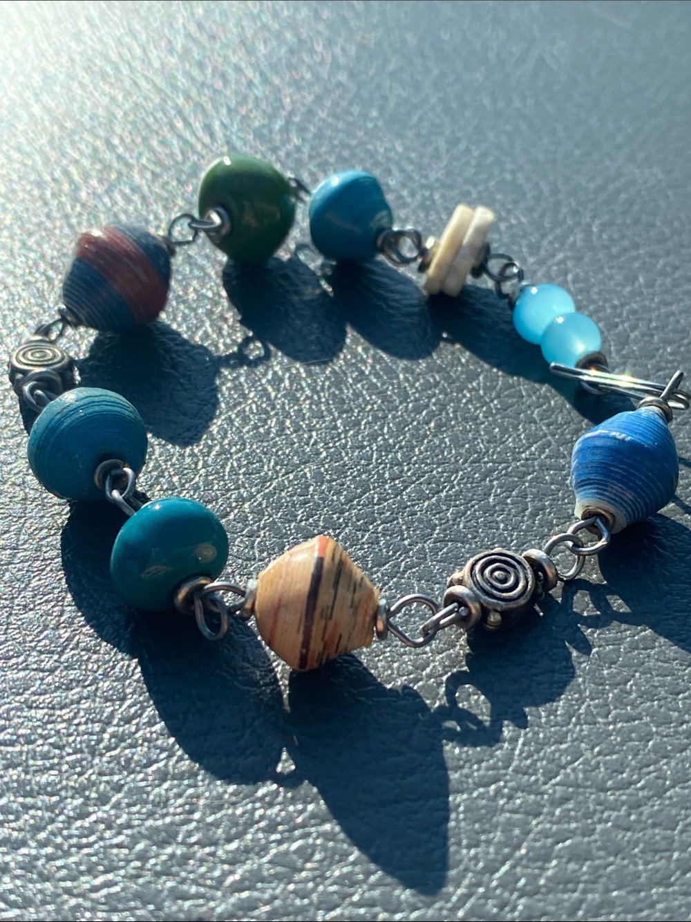 Vintage African paper beads and ceramic beaded & other beads bracelet